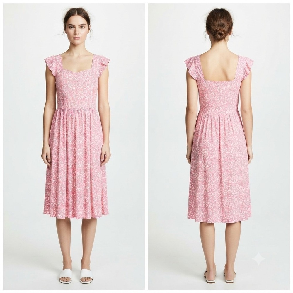 Naggoo Dress Womans Small Pink Floral‎ Square-Neck Sundress